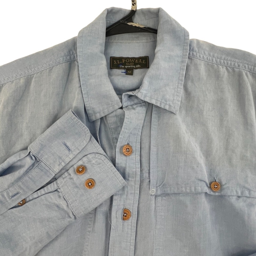 J.L. Powell Mens Light‎ Blue Denim Button-Up Shirt Linen  XL
